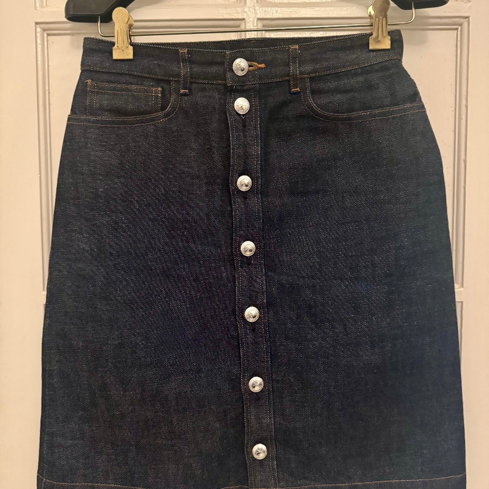 A.P.C. Dark Denim Skirt French Size 36 + ARDEN B. silver sequin tank top